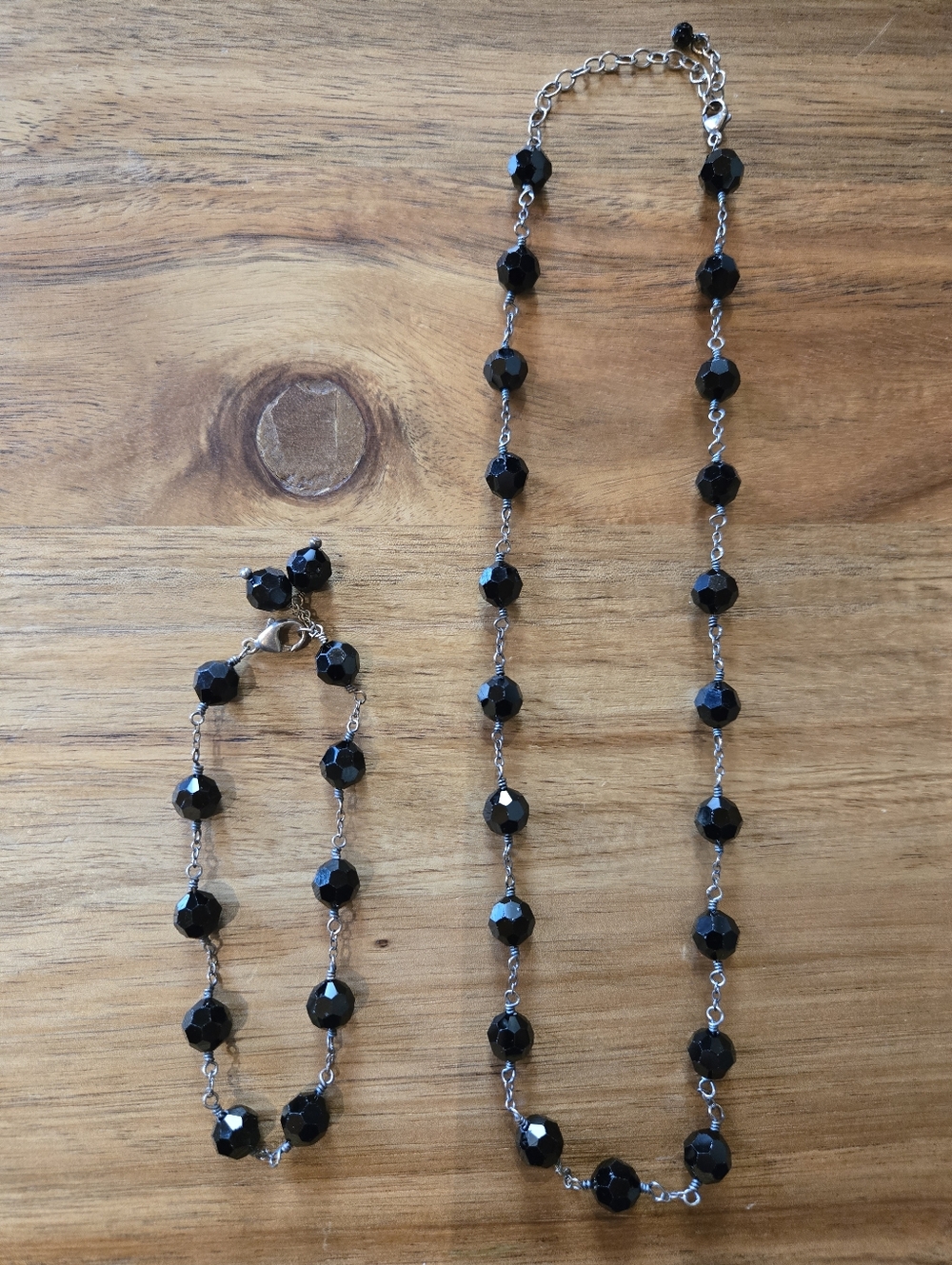 Black Bead Necklace and Bracelet Set